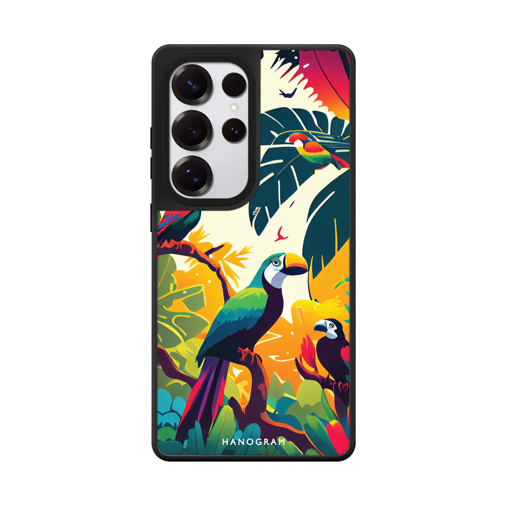 Tropical Birds Samsung Galaxy S25 S24 S23 Ultra mirror case, front view