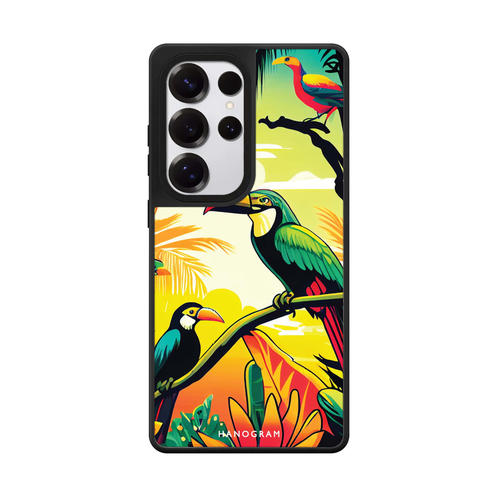Tropical Birds Samsung Galaxy S25 S24 S23 Ultra mirror case, front view