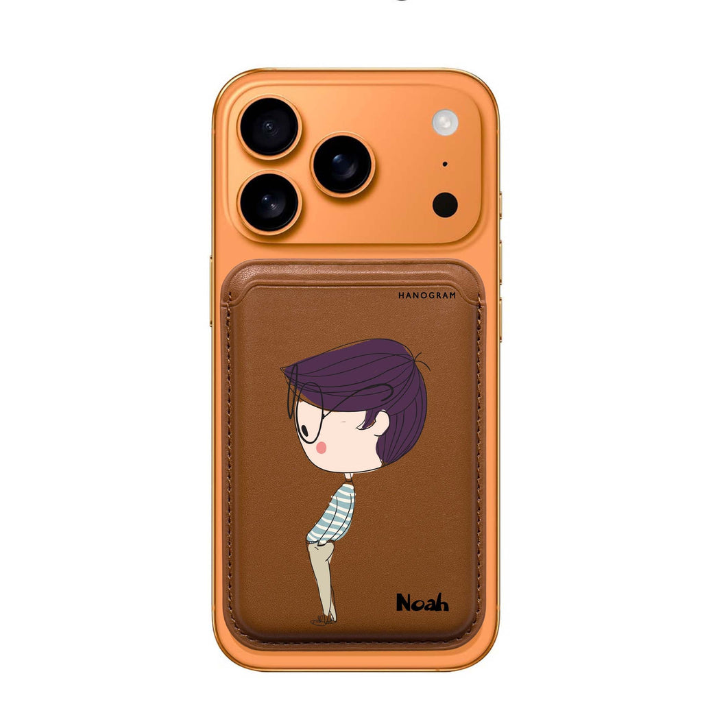 Boy Kissing custom name MagSafe wallet for iPhone, personalized magnetic card holder, main view