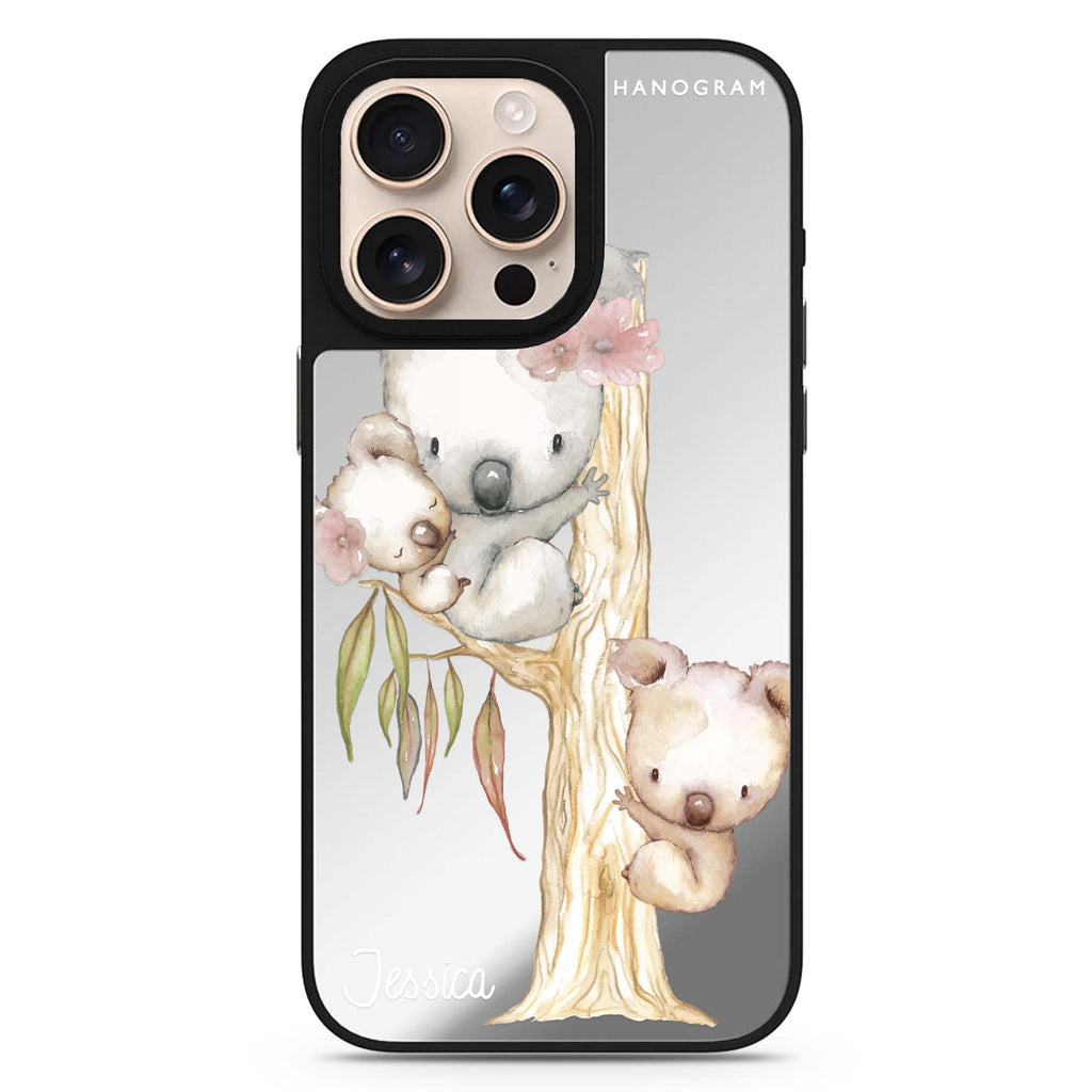 Koala personalized name sleek reflective design iPhone 16/15/14 Pro Max & Pro mirror case
