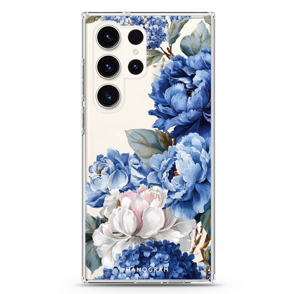 Blue Elegance Samsung Galaxy S26/S25/S24/S23/S22 Ultra ultra clear case, transparent design, main view