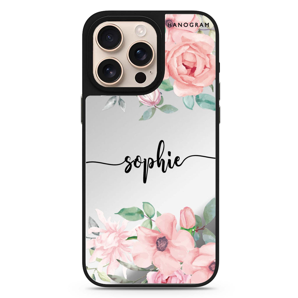 Forever Love Rose personalized name floral design iPhone 16/15/14 Pro Max & Pro mirror case