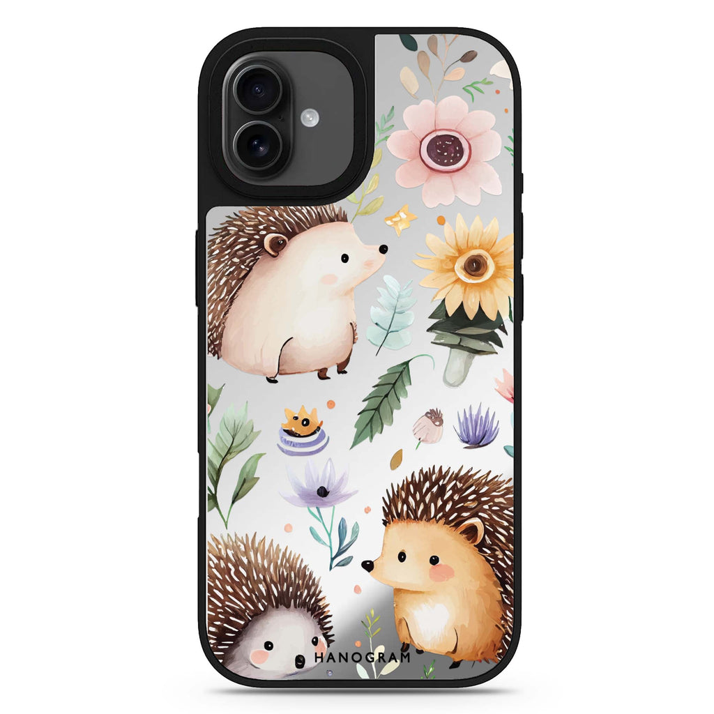 Hedgehog & Floral animal design iPhone 17 mirror case