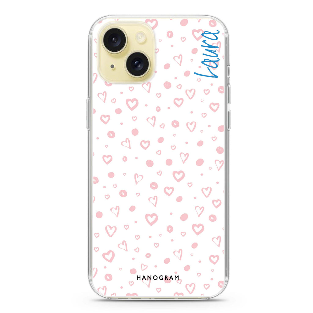 Pinky Hearts iPhone 15 Plus MagSafe Compatible Ultra Clear Case
