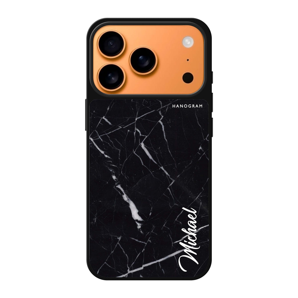 Black Marble – Deep Love personalized name black valentines heart marble iPhone 17 Pro Max mirror case