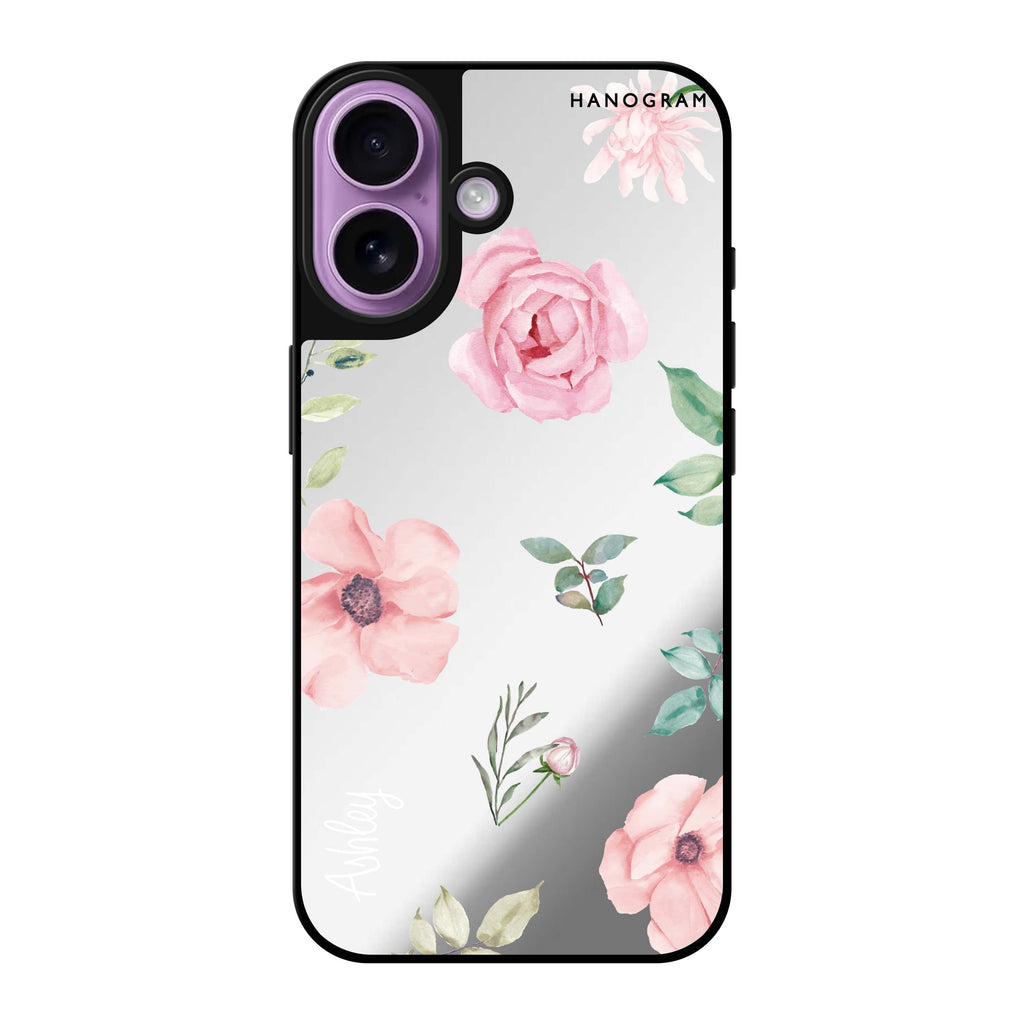 Reflective iPhone 16 Mirror Case –Rose Flower Design
