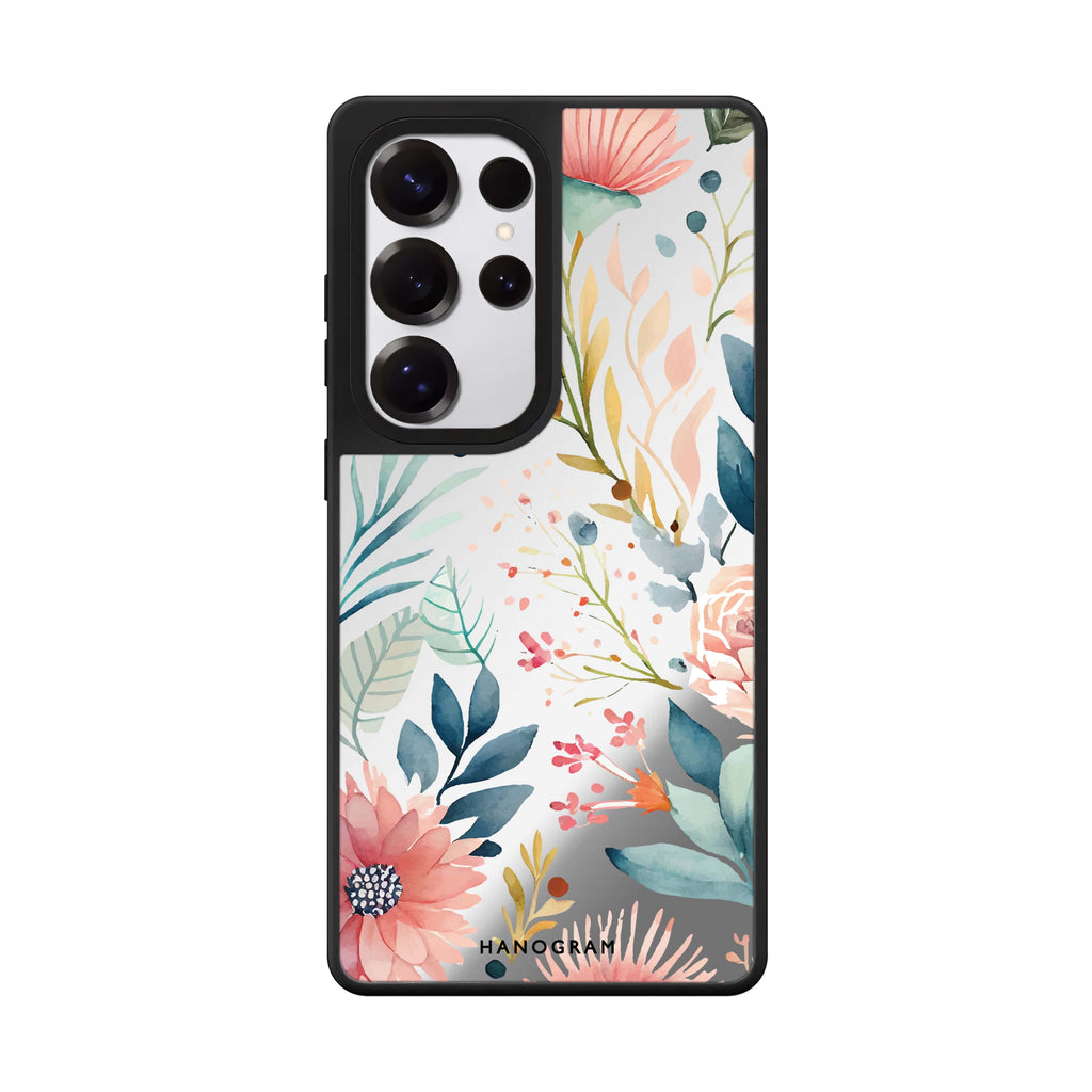 Floral Pattern Samsung Galaxy S25 S24 S23 Ultra mirror case, front view