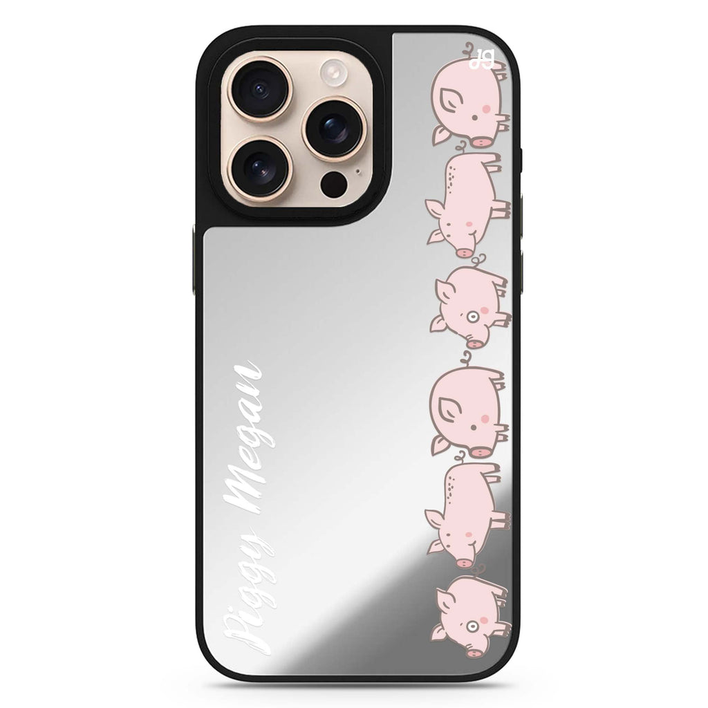 Piggy Corps personalized name animal design iPhone 16/15/14 Pro Max & Pro mirror case