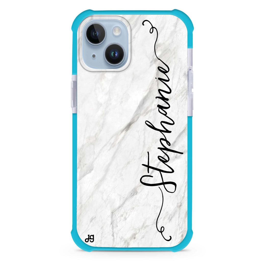 Vertical Cursive & Marble Sleek iPhone 15 Plus MagSafe Compatible Ultra Shockproof Case