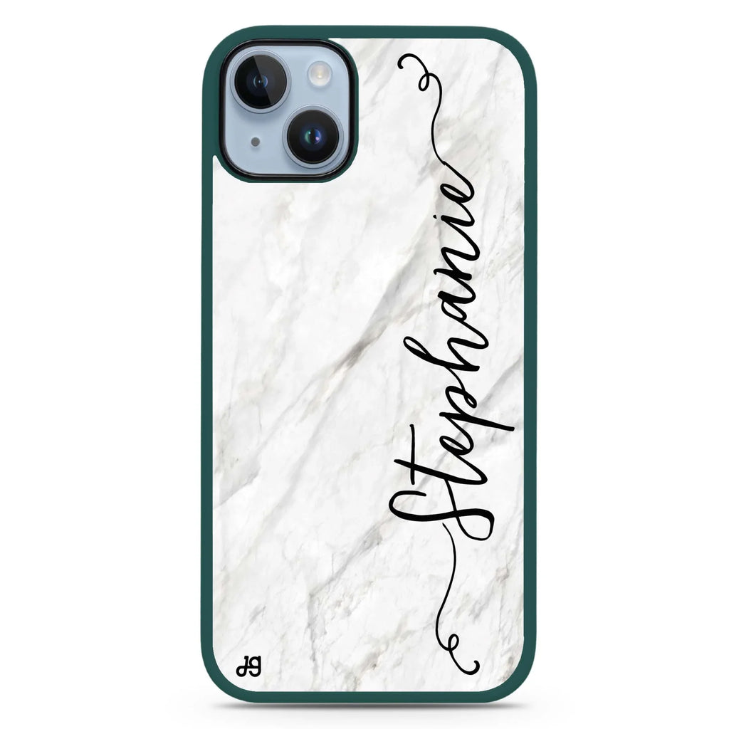 Vertical Cursive & Marble Sleek iPhone 15 Impact Guard Bumper Case