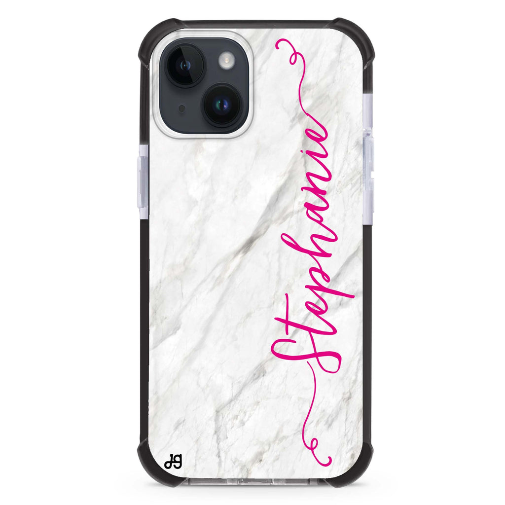 Vertical Cursive & Marble Sleek iPhone 15 Plus Ultra Shockproof Case