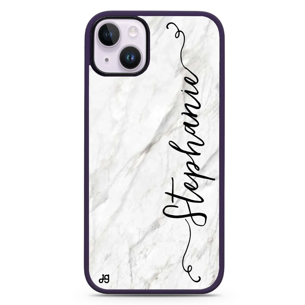 Vertical Cursive & Marble Sleek iPhone 15 Plus Impact Guard Bumper Case