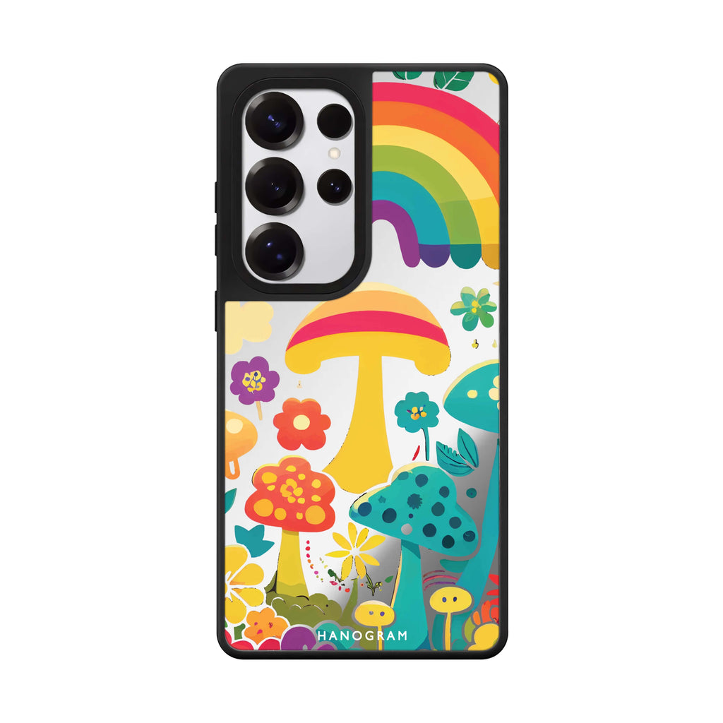 Rainbow Mushroom Garden Samsung Galaxy S25 S24 S23 Ultra mirror case, front view