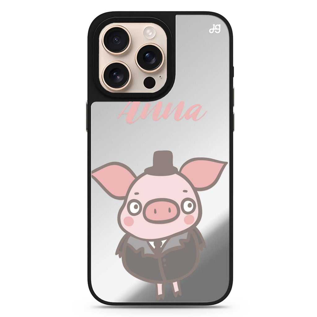 Funny Piggy personalized name animal design iPhone 16/15/14 Pro Max & Pro mirror case
