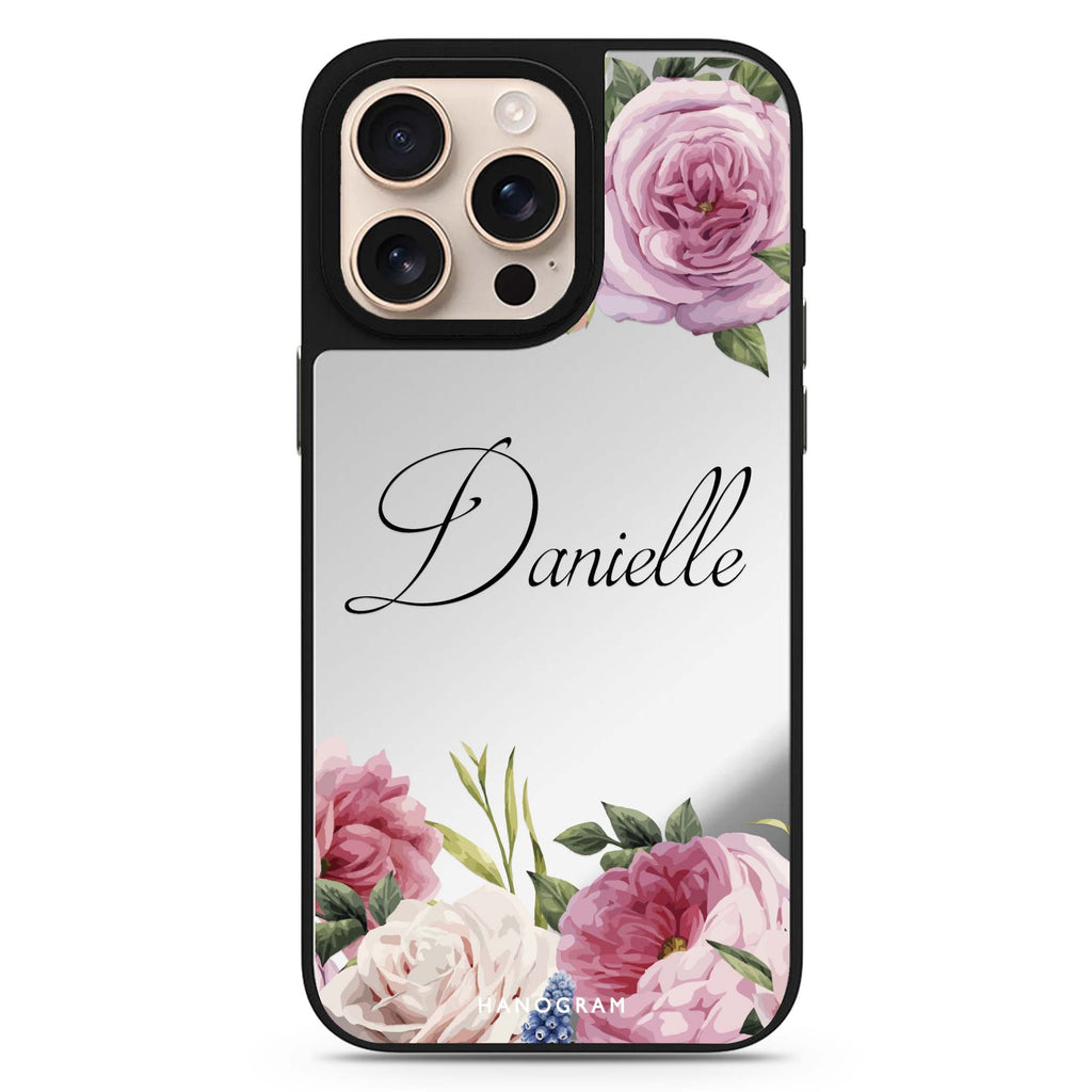 Light Pink Floral personalized name floral design iPhone 16/15/14 Pro Max & Pro mirror case