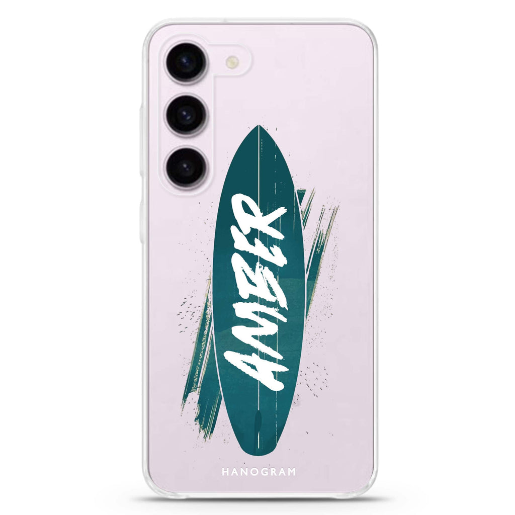 Surfs Up personalized ultra-clear case for Samsung Galaxy S23/S22, front view