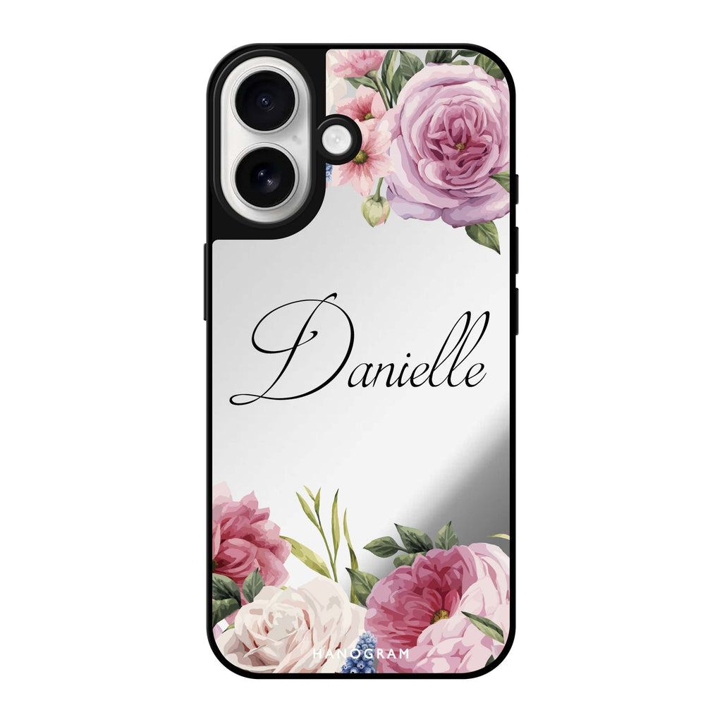 Reflective iPhone 16 Mirror Case –Light Pink Floral Design