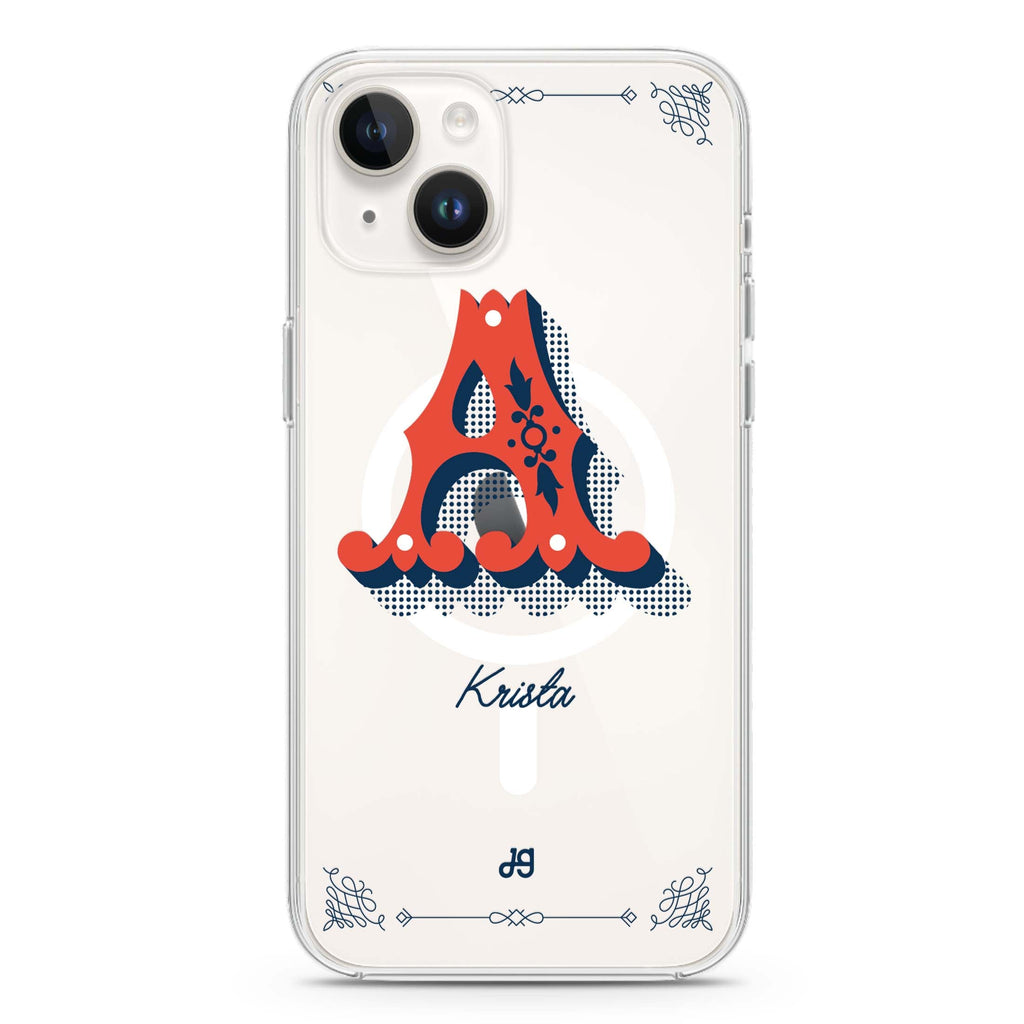 Vintage Ornamental Monogram iPhone 15 Plus MagSafe Compatible Ultra Clear Case