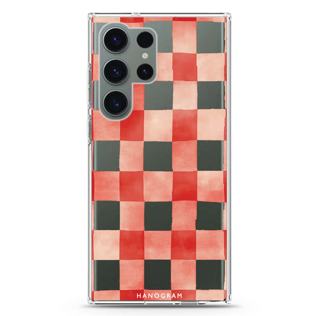 Cherry Checks Samsung Galaxy S26/S25/S24/S23/S22 Ultra ultra clear case, transparent design, main view