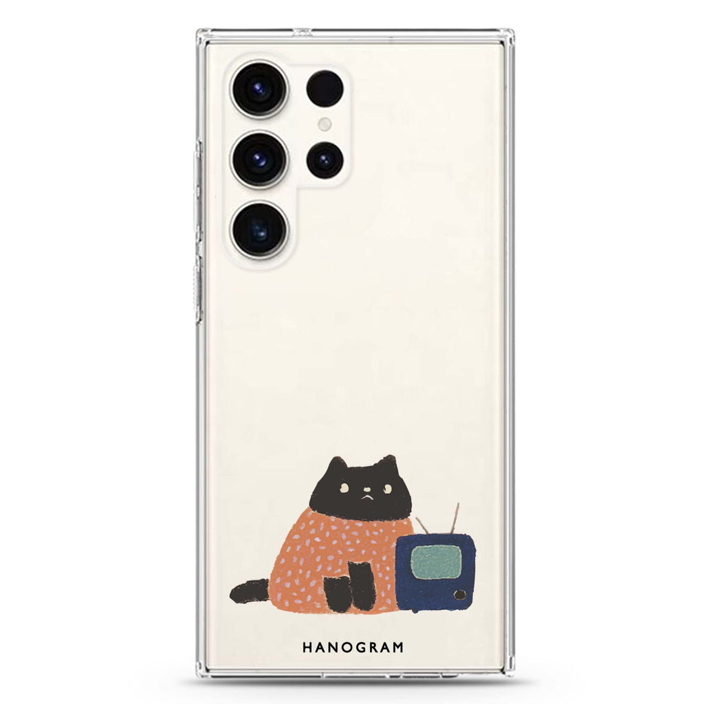 Whiskerflix Night Samsung Galaxy S26/S25/S24/S23/S22 Ultra ultra clear case, transparent design, main view