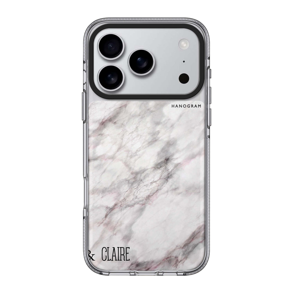 White Marble Style 2 personalized name white marble neutral iPhone 17 Pro Max ultra clear case