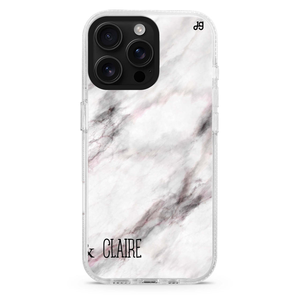 White Marble iPhone 16 Pro & 16 Pro Max Case - Personalized and Stylish Protection