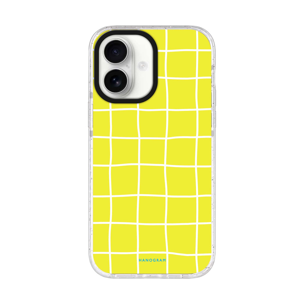 Yellow Checked Pattern iPhone 17 ultra clear MagSafe case, front product view
