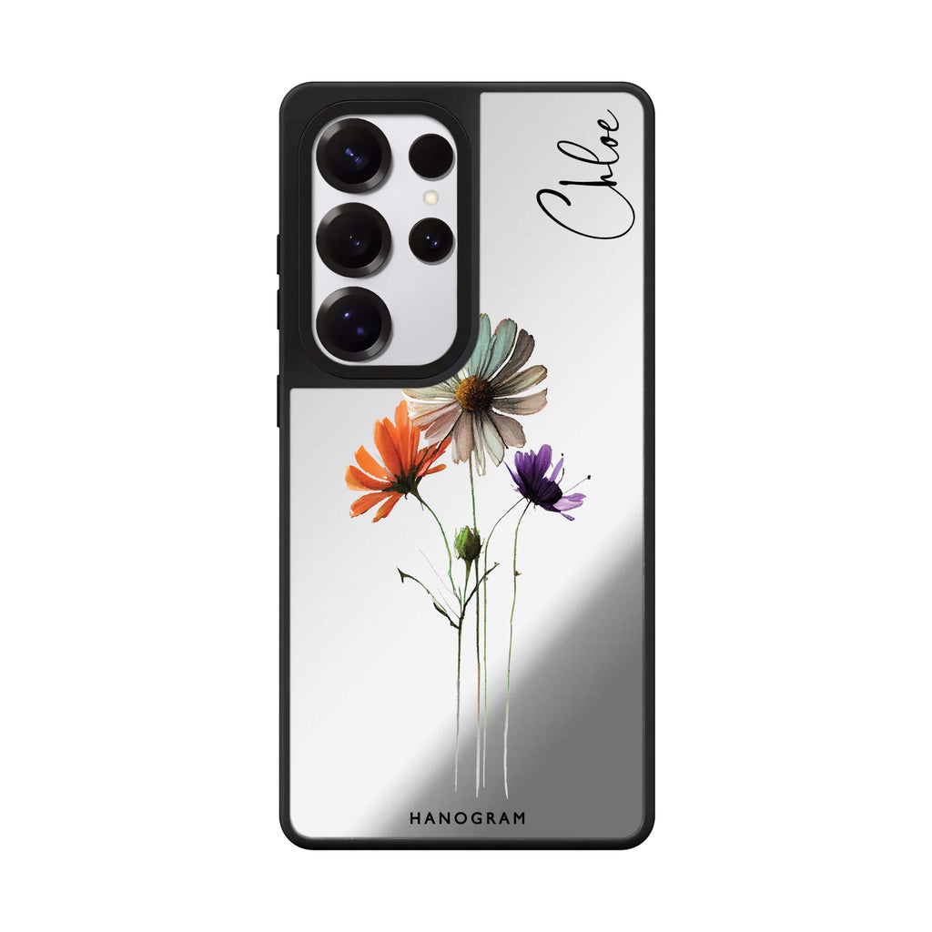 Custom A Watercolour Floral Samsung Galaxy S25 S24 S23 Ultra mirror case, front view
