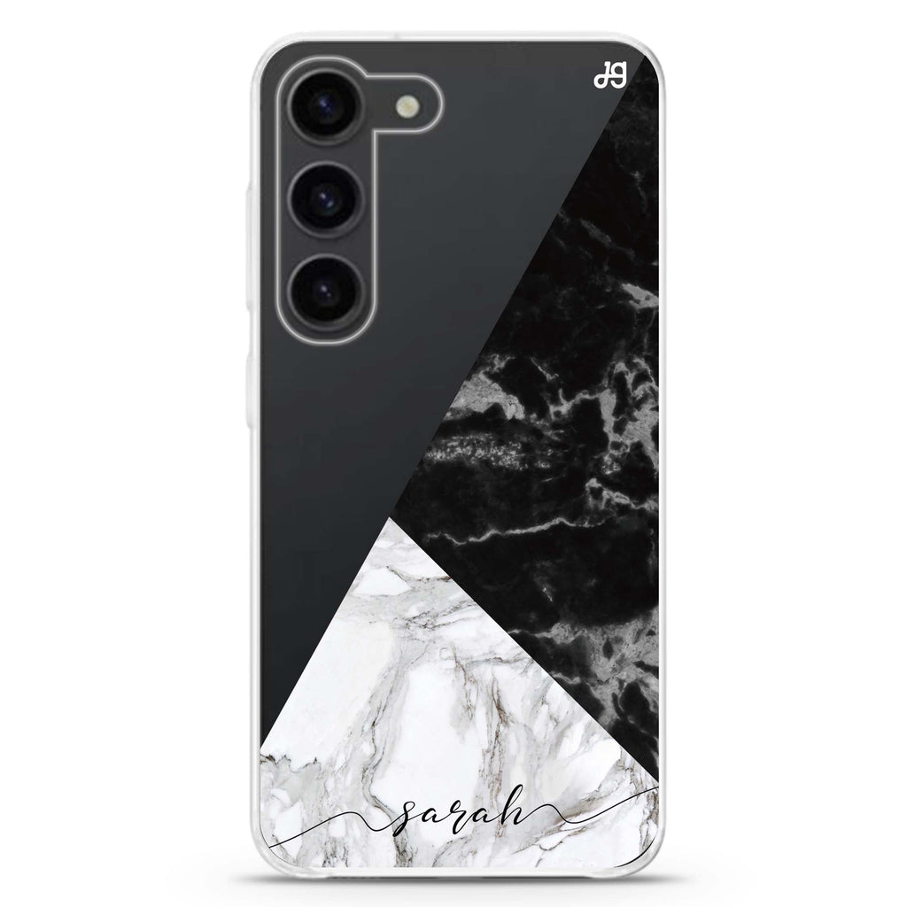 Black And White Marble personalized ultra-clear case for Samsung Galaxy S23/S22, front view