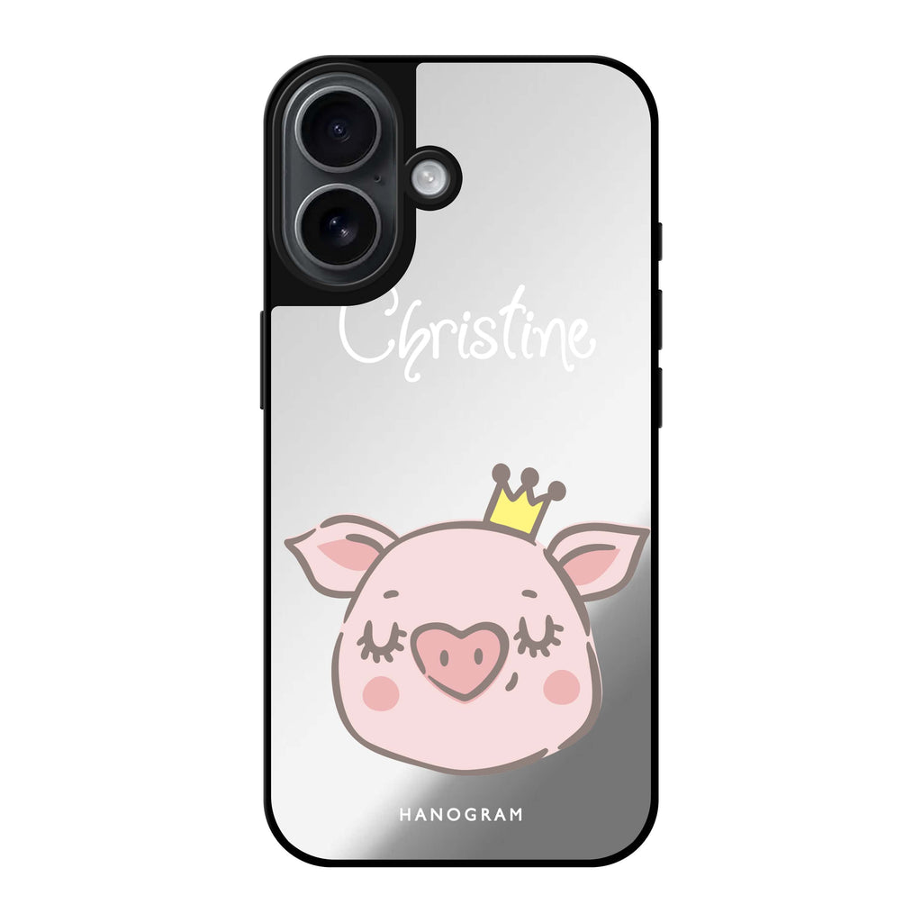 Reflective iPhone 16 Mirror Case –Piggy Queen Design