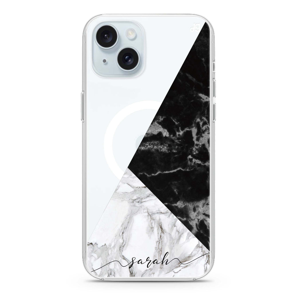 Black And White Marble iPhone 15 Plus MagSafe Compatible Ultra Clear Case