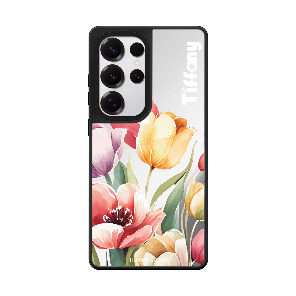 Custom Watercolor Tulip Samsung Galaxy S25 S24 S23 Ultra mirror case, front view