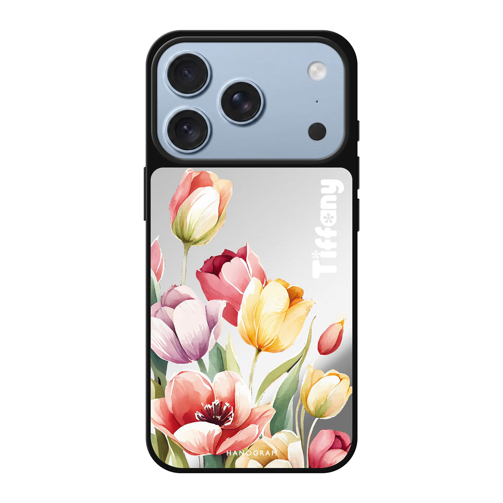 Watercolor tulip personalized name flower floral watercolor iPhone 18 Pro Max mirror case