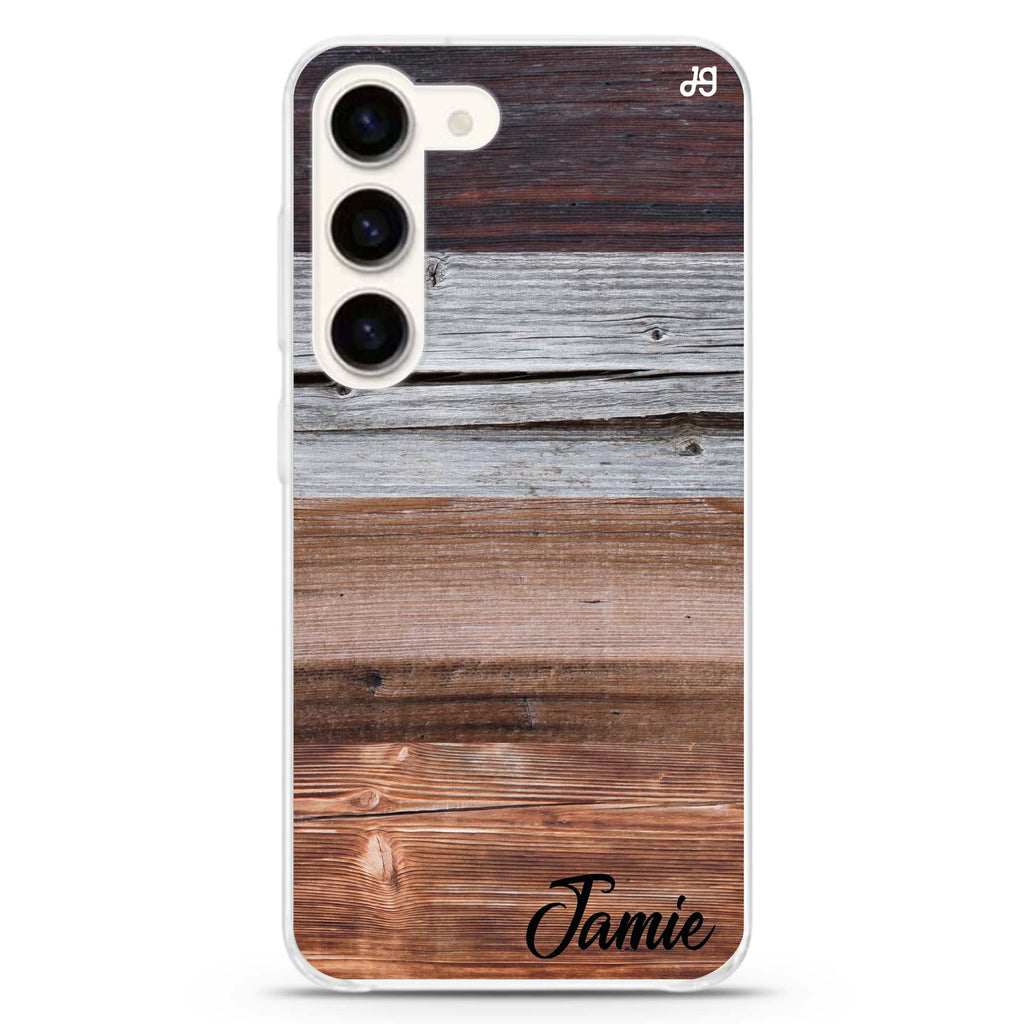Wood Grain Varigegated personalized ultra-clear case for Samsung Galaxy S23/S22, front view