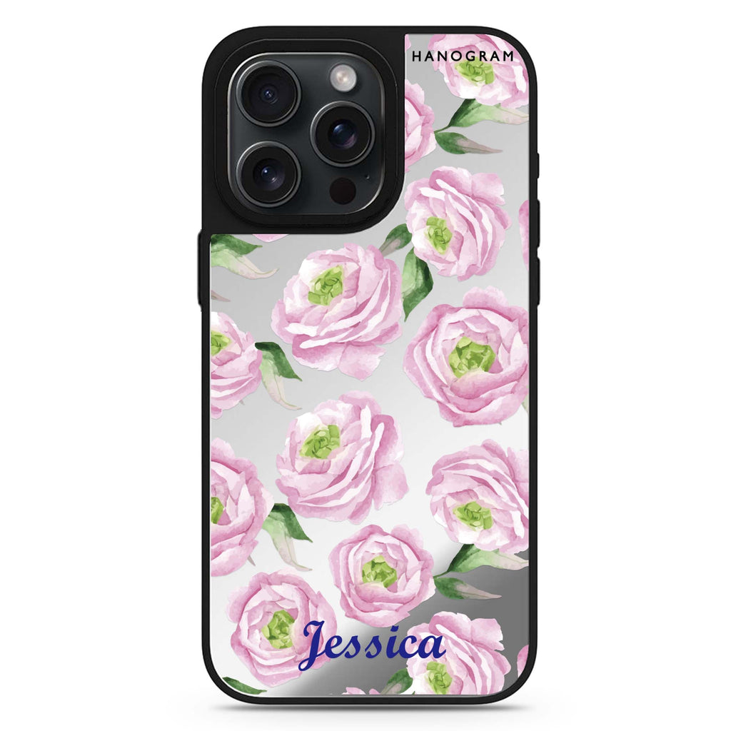 Watercolor Pink Floral personalized name MagSafe mirror case for iPhone 16/15/14 Pro Max and Pro, main view