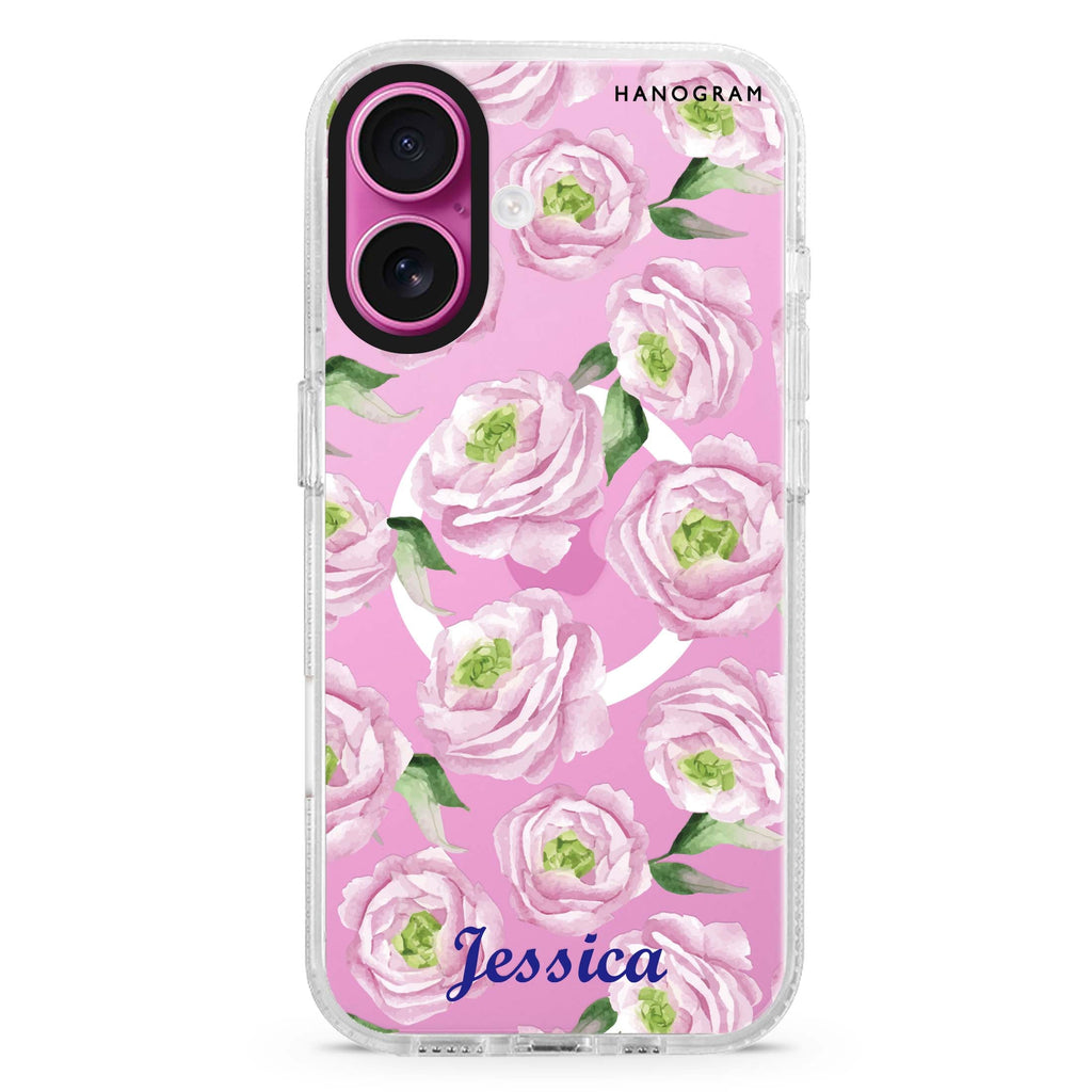 Watercolor pink floral MagSafe Compatible iPhone 16 Ultra Clear Case - Personalized and Stylish Protection