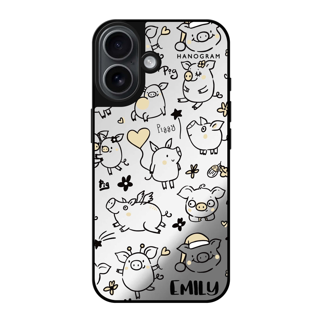 Reflective iPhone 16 Mirror Case –Lovely Piggy Design