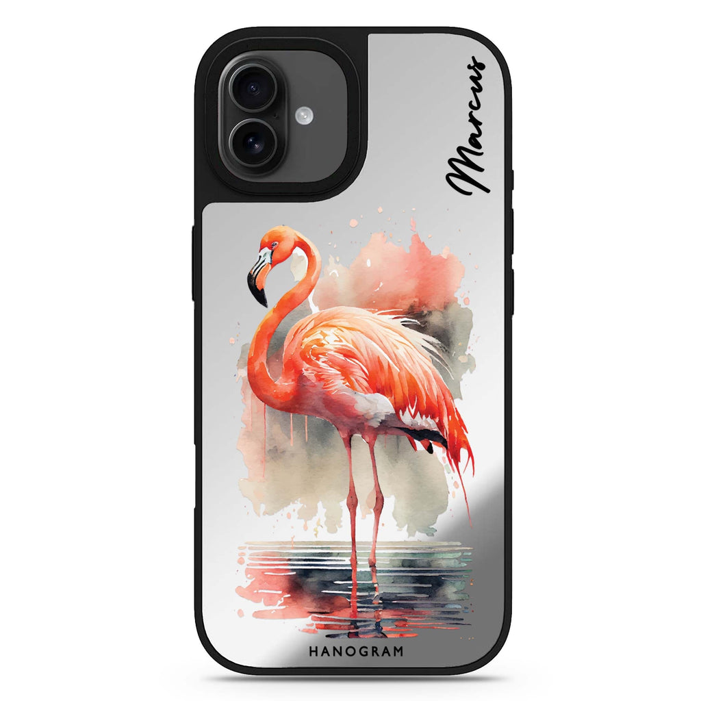 Flamingo in water personalized name iPhone 17 mirror case