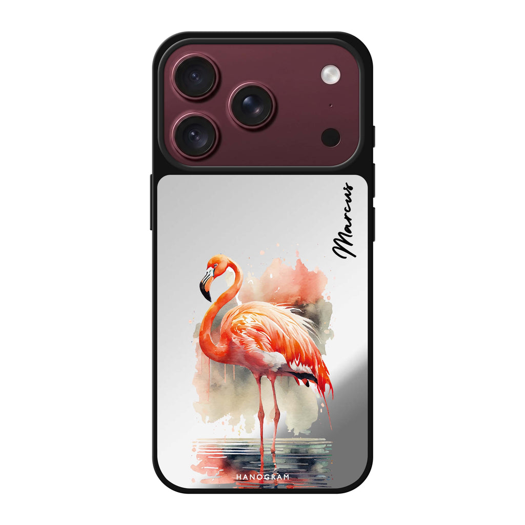 Flamingo in water personalized name flamingo animal nature iPhone 18 Pro Max mirror case