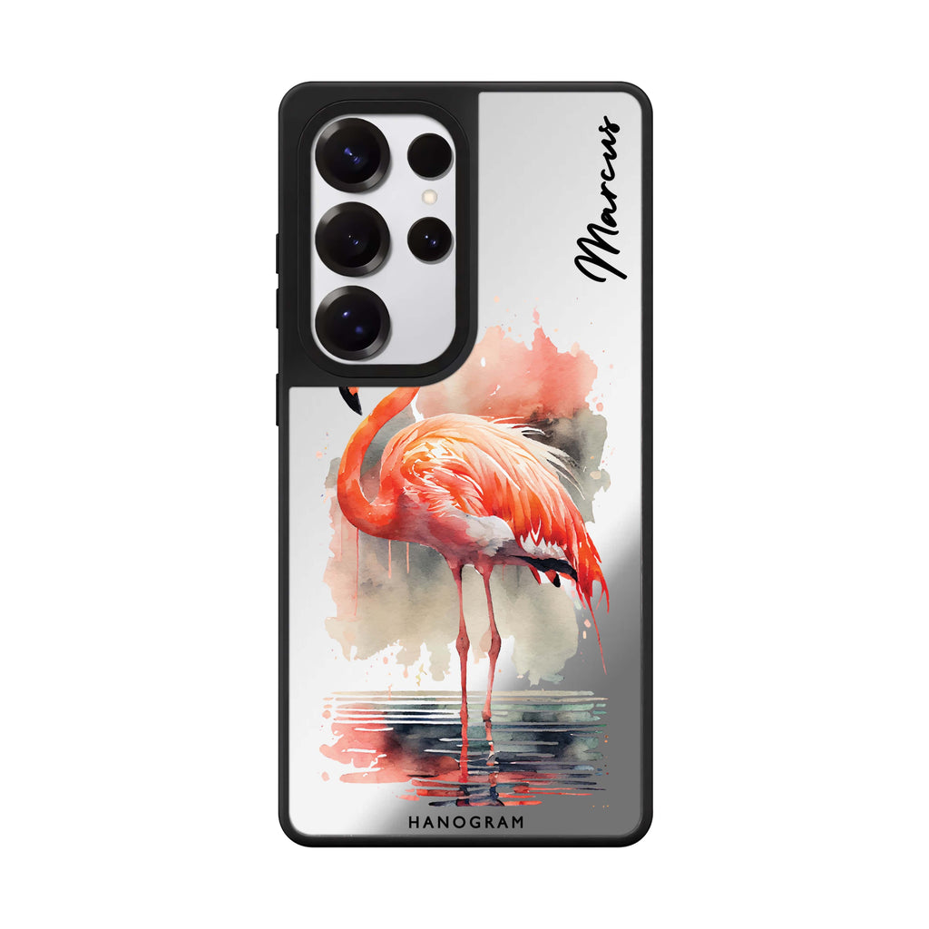 Custom Flamingo In Water Samsung Galaxy S25 S24 S23 Ultra mirror case, front view