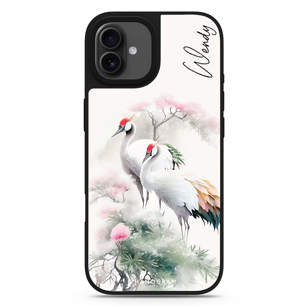 Pines & cranes personalized name animal nature iPhone 17 mirror case