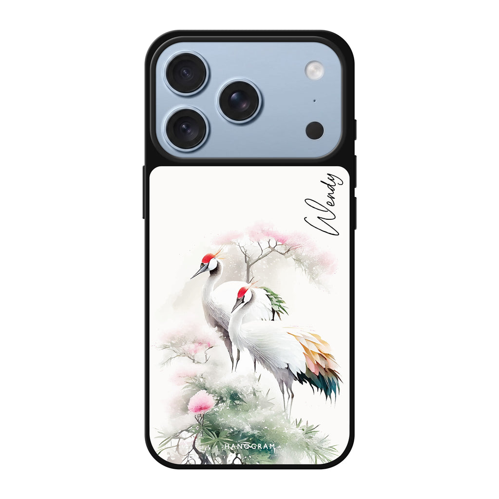 Pines & cranes #1 personalized name bird tree animal nature iPhone 18 Pro Max mirror case