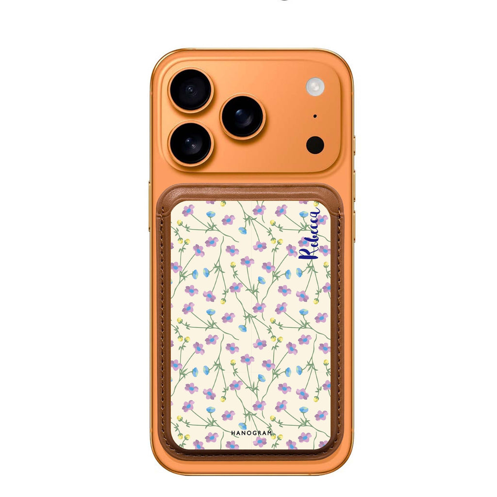Girly Floral custom name MagSafe wallet for iPhone, personalized magnetic card holder, main view