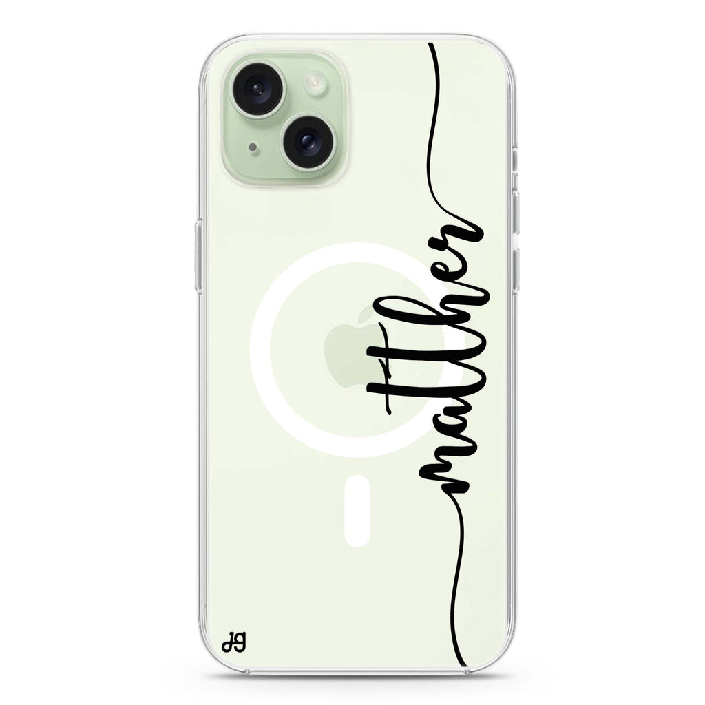 Vertical Script Handwritten Custom iPhone 15 Plus MagSafe Compatible Ultra Clear Case