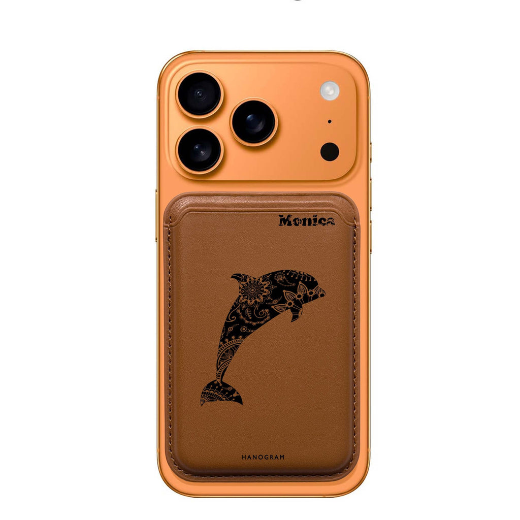 Mandala Dolphin custom name MagSafe wallet for iPhone, personalized magnetic card holder, main view