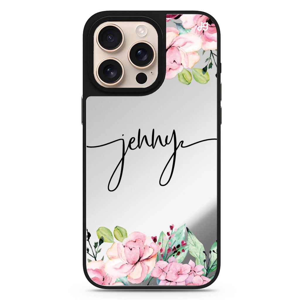 Floral Dream I personalized name floral design iPhone 16/15/14 Pro Max & Pro mirror case