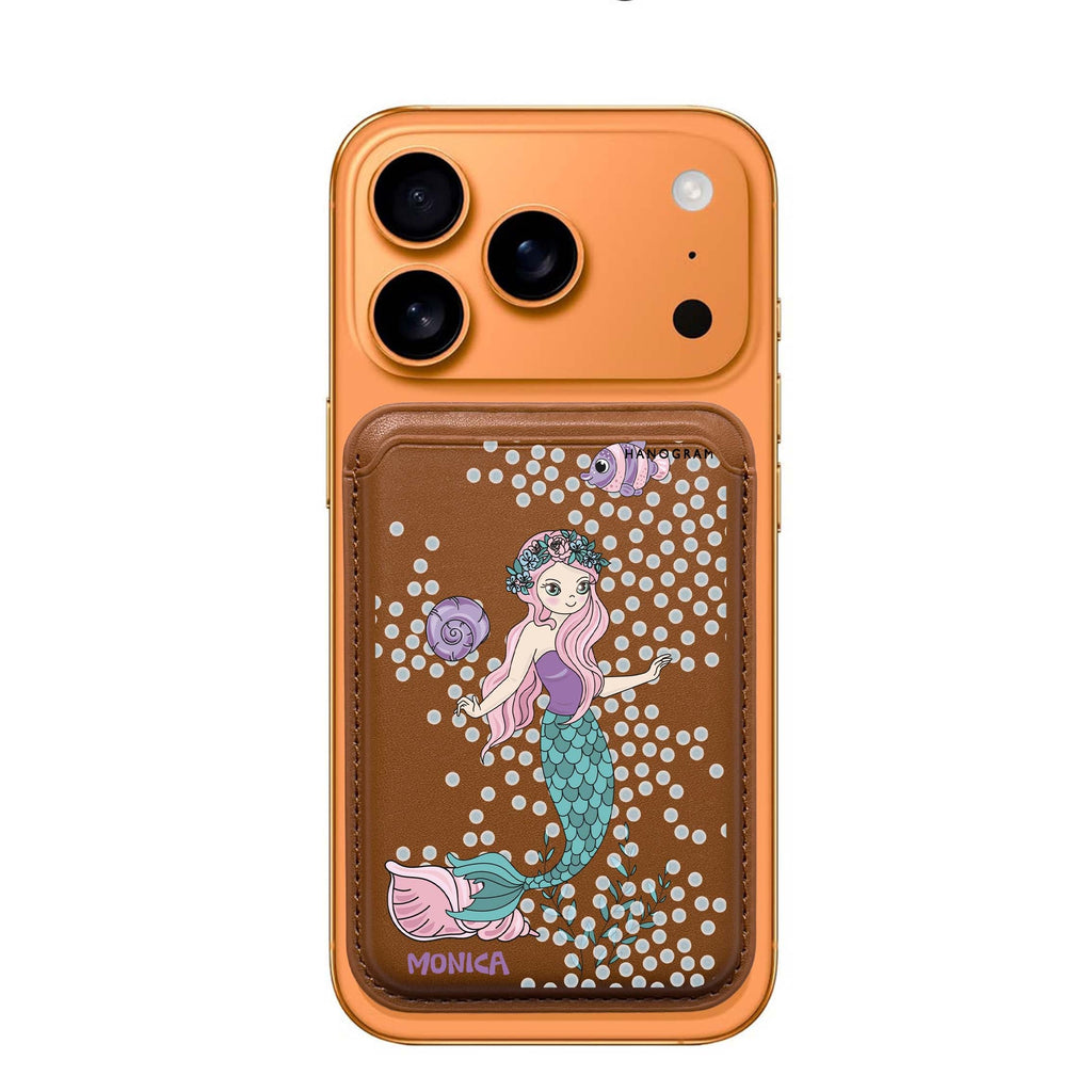 Mermaids custom name MagSafe wallet for iPhone, personalized magnetic card holder, main view