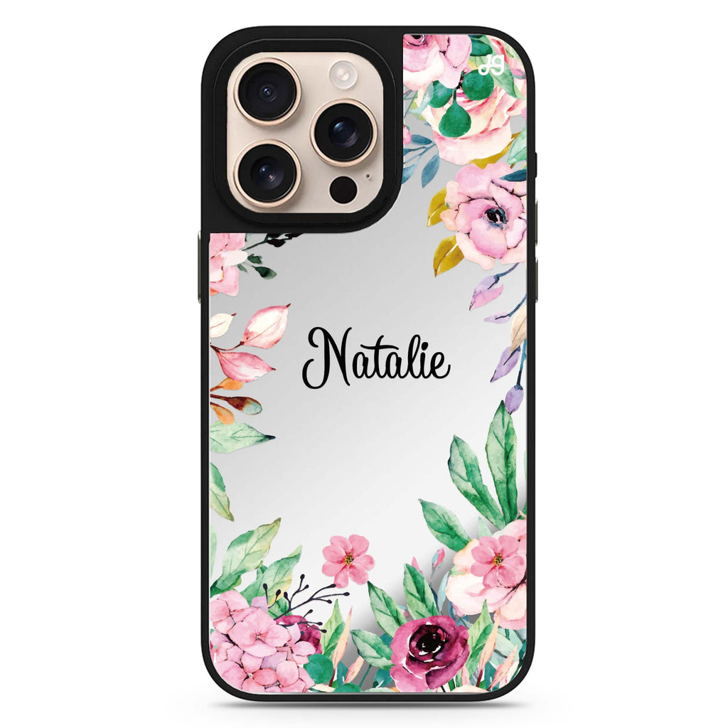 Floral Dream II personalized name floral design iPhone 16/15/14 Pro Max & Pro mirror case
