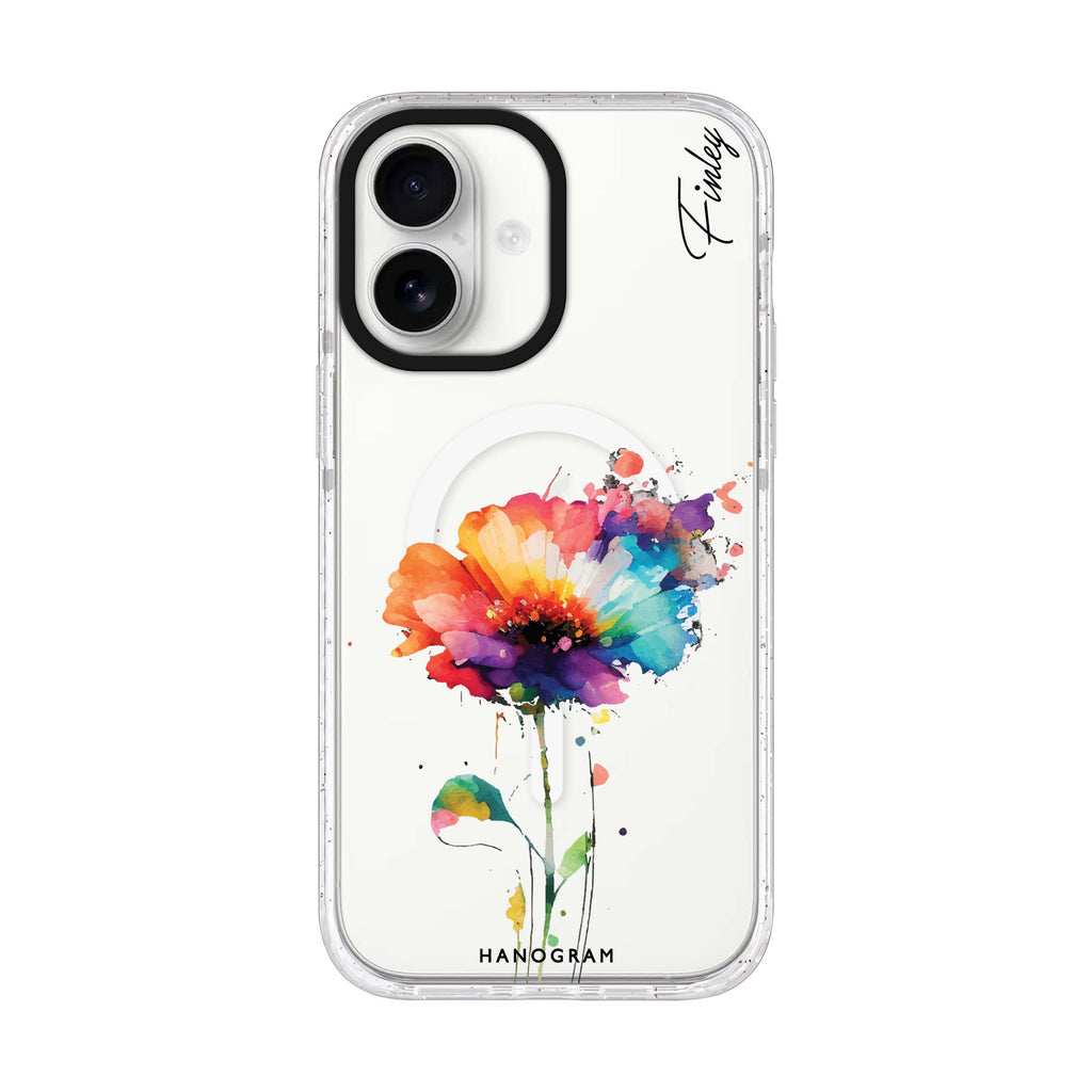 A Beautiful Watercolour Flower personalized name iPhone 17 ultra clear MagSafe case, front product view
