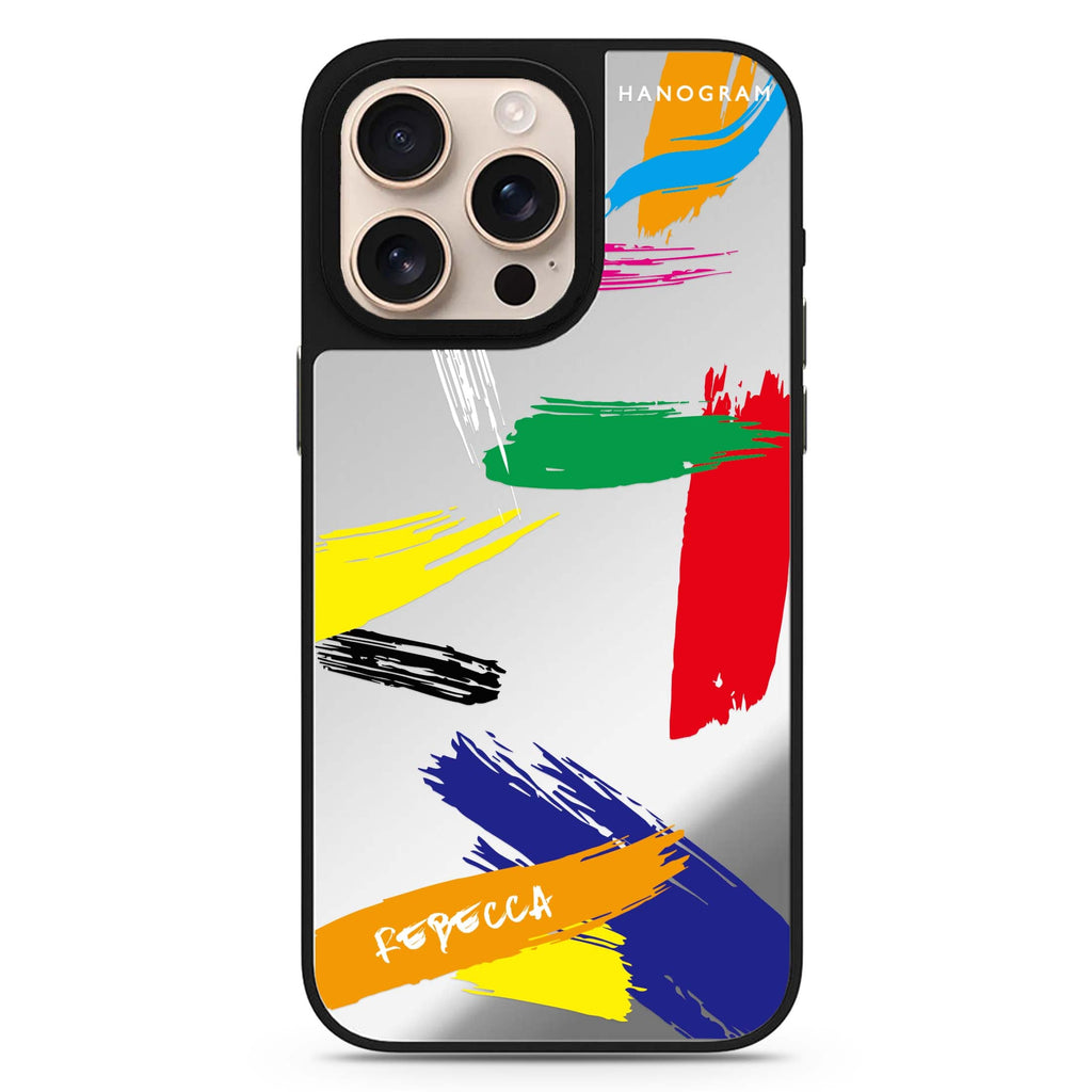 Brush Paint personalized name art-inspired design iPhone 16/15/14 Pro Max & Pro mirror case